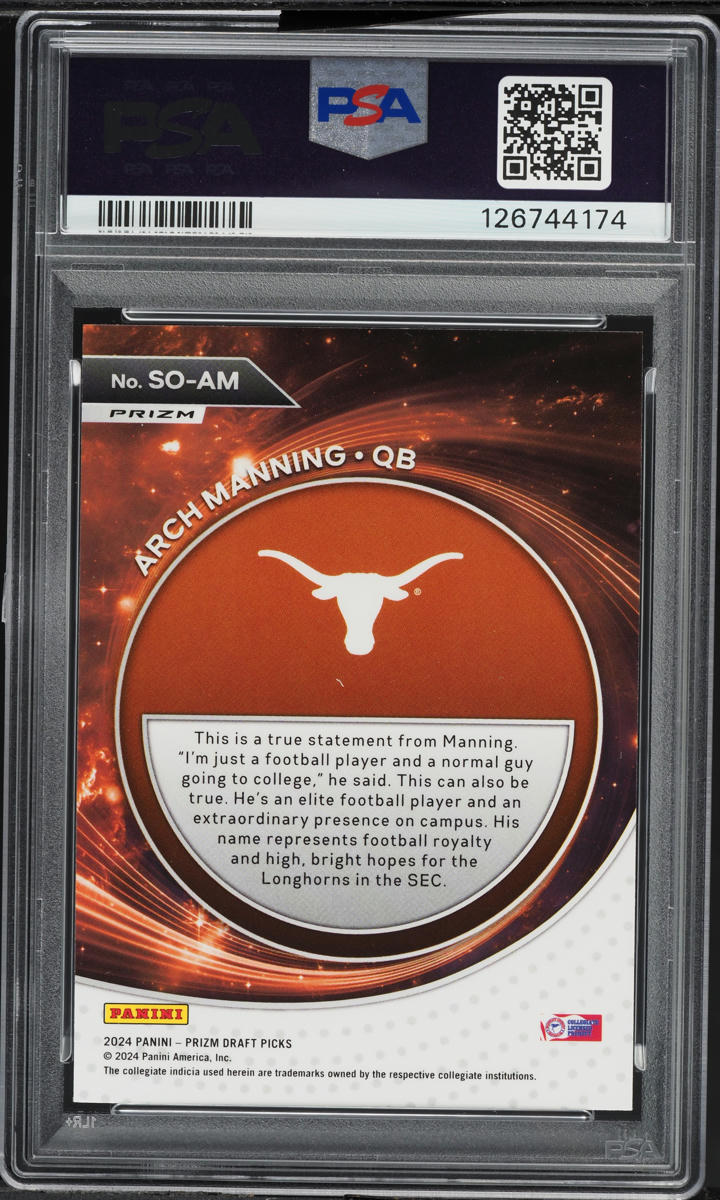 2024 Panini Prizm Picks Student Orientation Green Arch Manning PROSPECT PSA 10