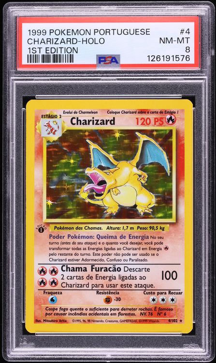 1999 Pokemon Portuguese Base Set 1st Edition Holo Charizard #4 PSA 8 NM-MT on Fanatics Collect 1999 Pokemon Portuguese Base Set 1st Edition Holo Charizard #4 PSA 8 NM-MT on Fanatics Collect