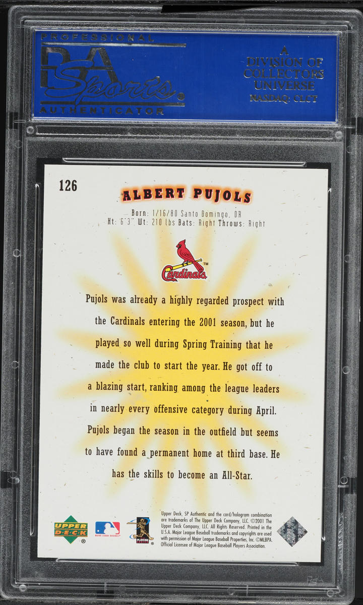 2001 SP Authentic Albert Pujols ROOKIE /1250 #126 PSA 10 GEM MINT
