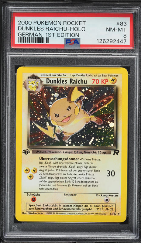1999 Pokemon Dutch Base Set 1st Edition Holo Raichu #14 PSA 8 NM