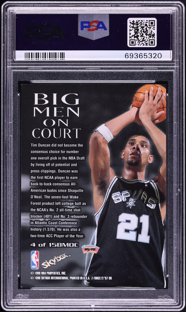 1997 Skybox Z-Force Big Men On Court Tim Duncan ROOKIE #4 PSA 9