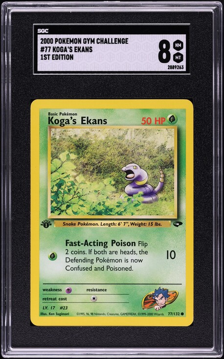 2000 Pokemon Gym Challenge 1st Edition Koga's Ekans #77 SGC 8 NM-MT