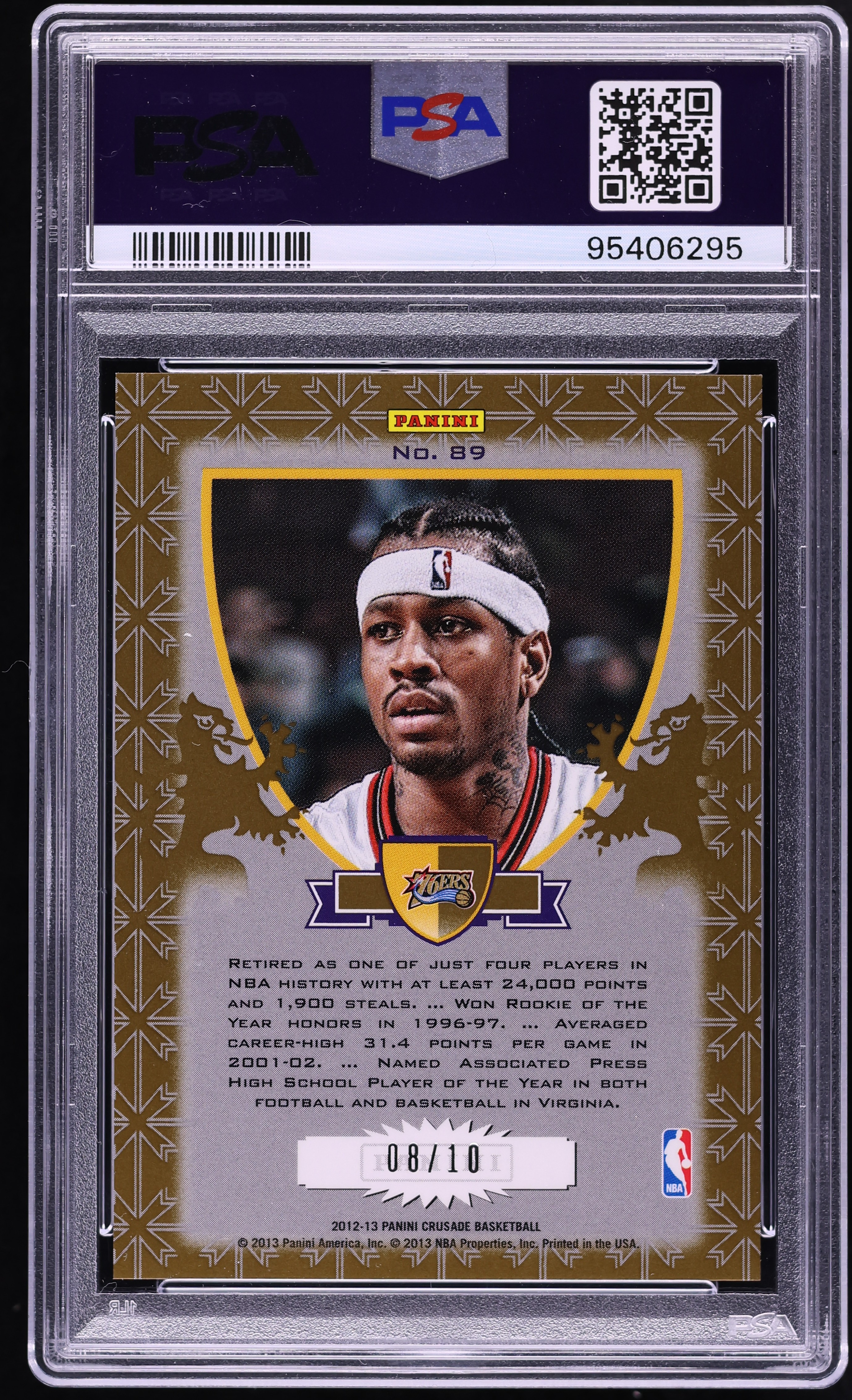 2012 Panini Crusade Prizm Gold Allen Iverson /10 #89 PSA 9 MINT on