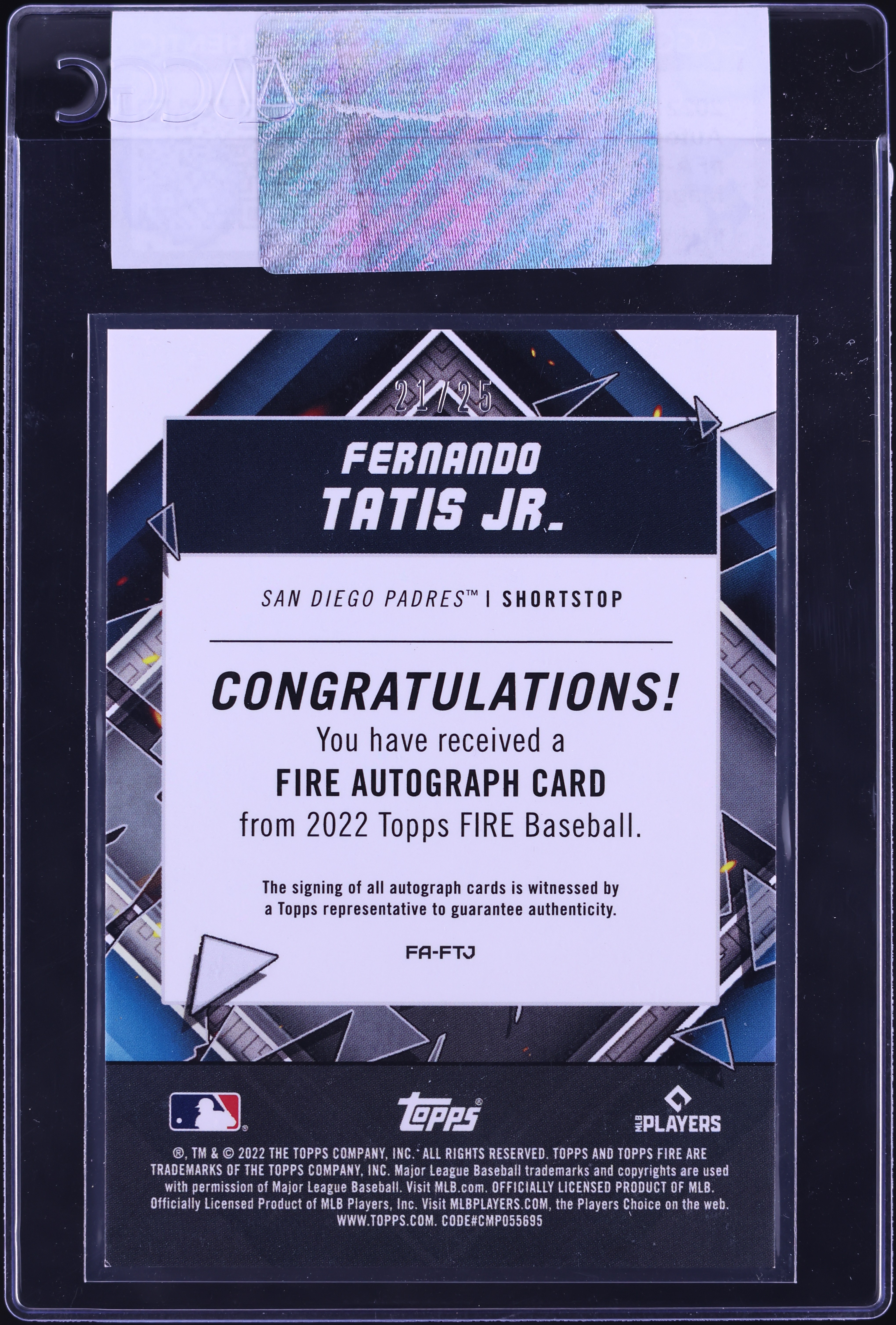 topps fire 2022 フェルナンド タティスjr オート サイン 2022 Topps 