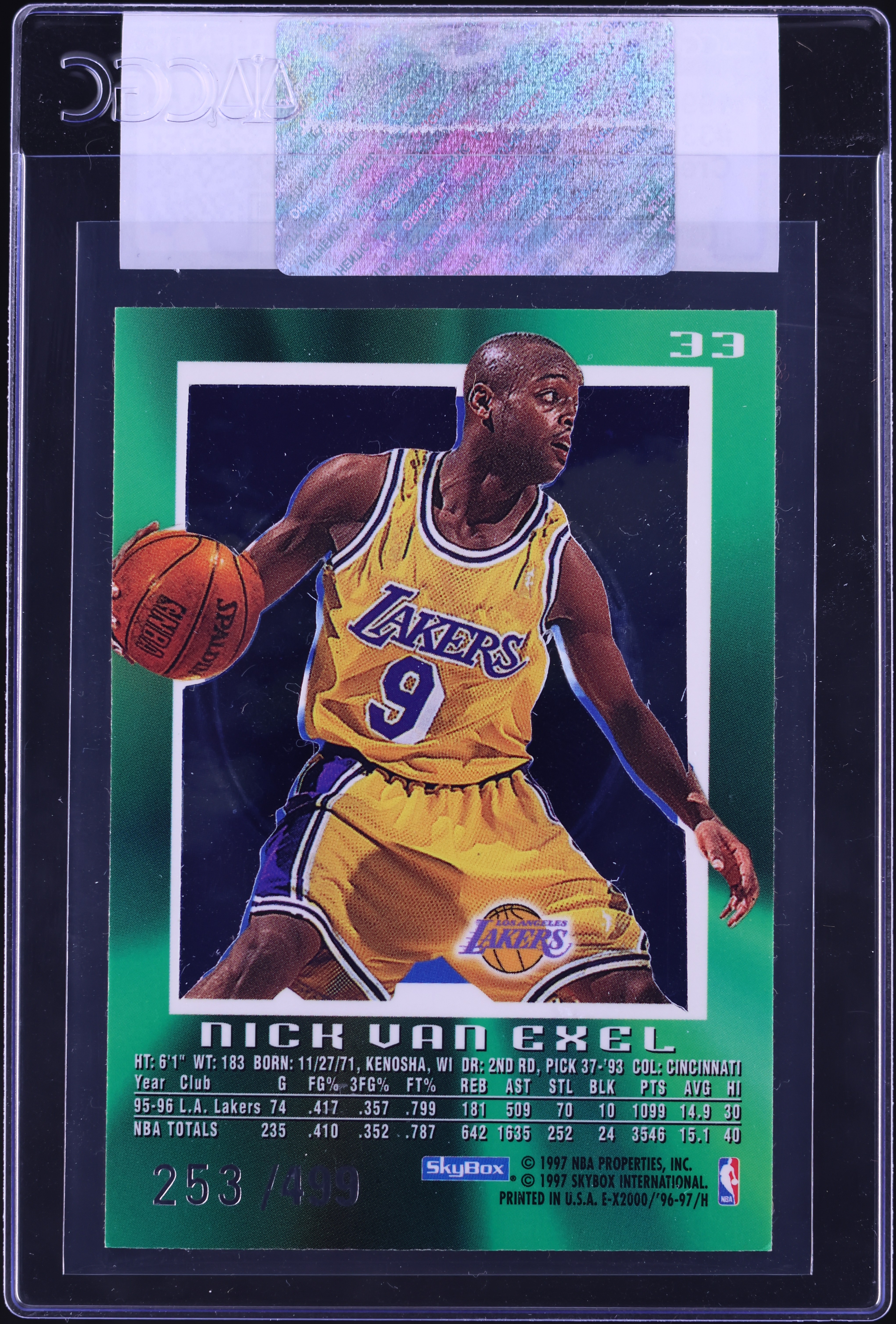 1996 E-X2000 Credentials Nick Van Exel /499 #33 CGC AUTH on