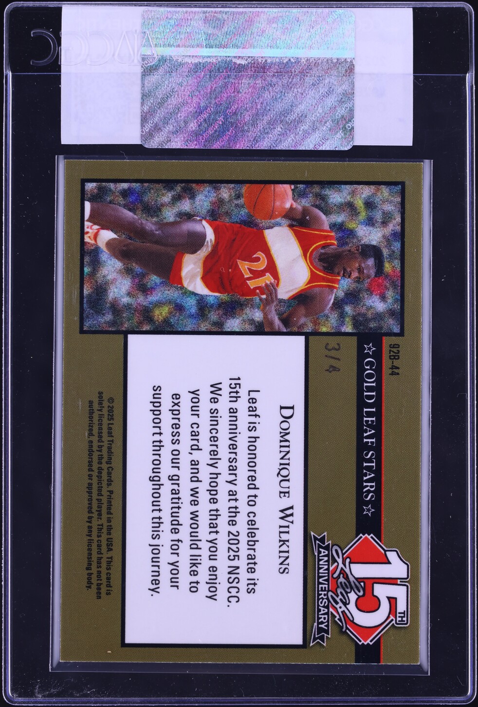 2025 Leaf 15th '92 Gold Stars Orange Shimmer Dominique Wilkins /4 CGC AUTH
