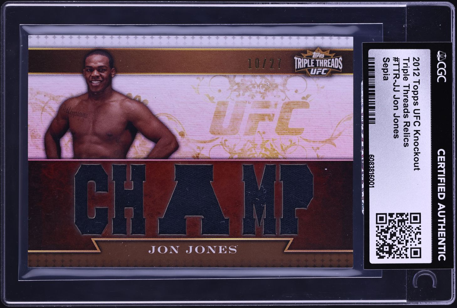2012 Topps UFC Knockout Triple Threads Sepia Jon Jones PATCH /27 CGC AUTH