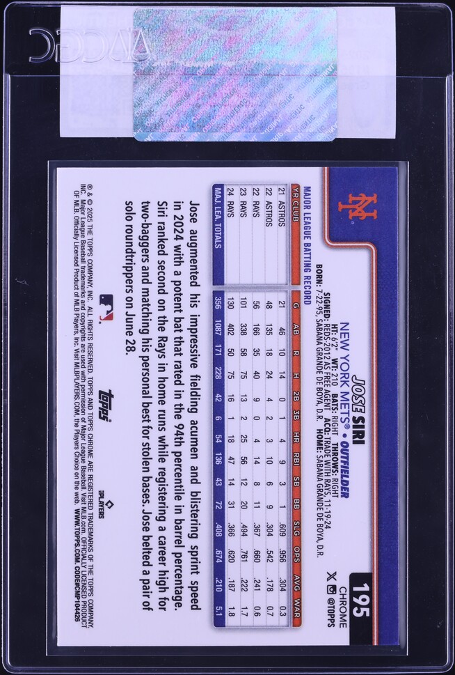 2025 Topps Chrome Green Geometric Refractor Jose Siri /99 #195 CGC