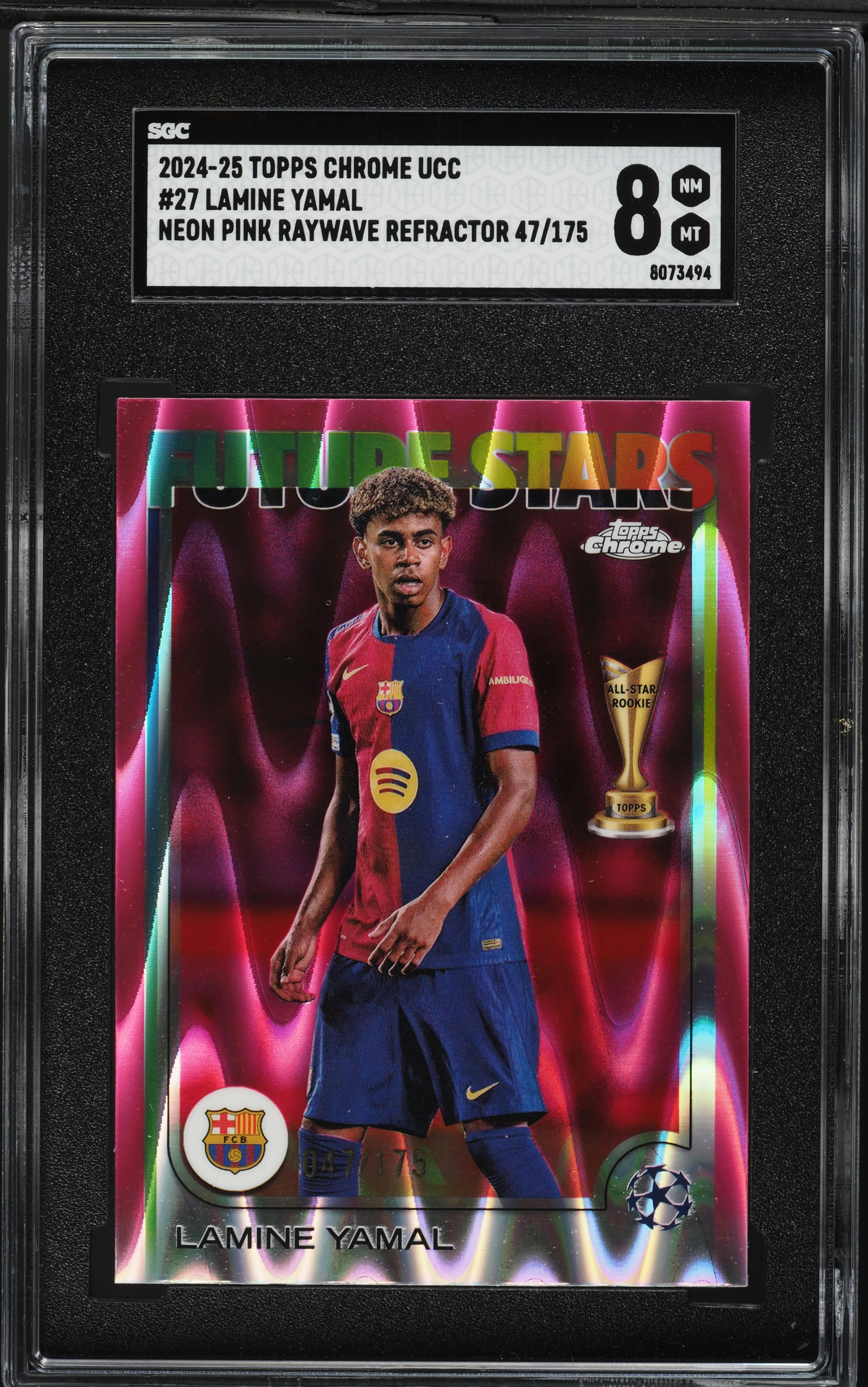 2024 Topps Chrome UEFA Neon Pink Raywave Ref Lamine Yamal ROOKIE