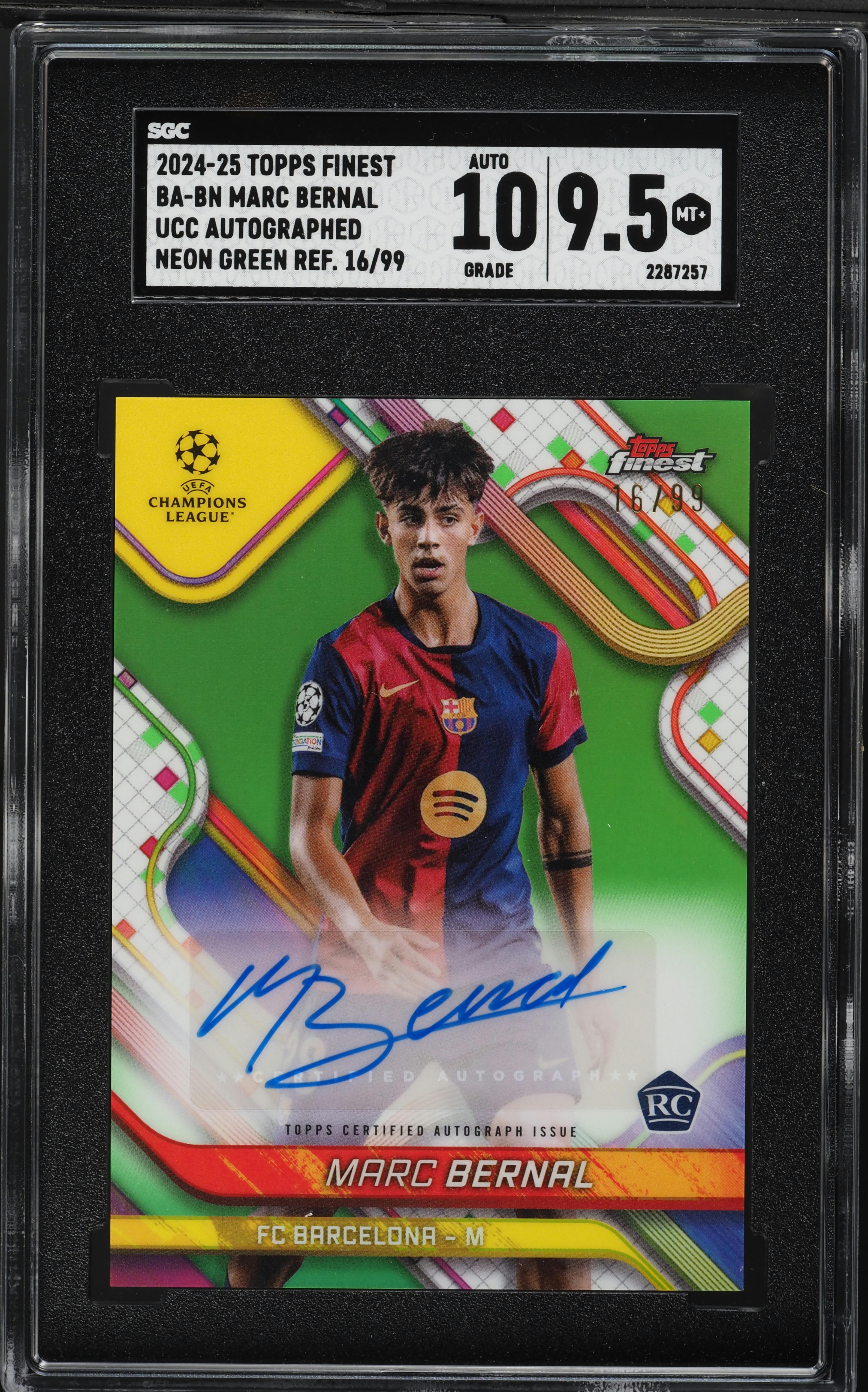 2024 Finest UEFA Neon Green Refractor Marc Bernal ROOKIE AUTO /99