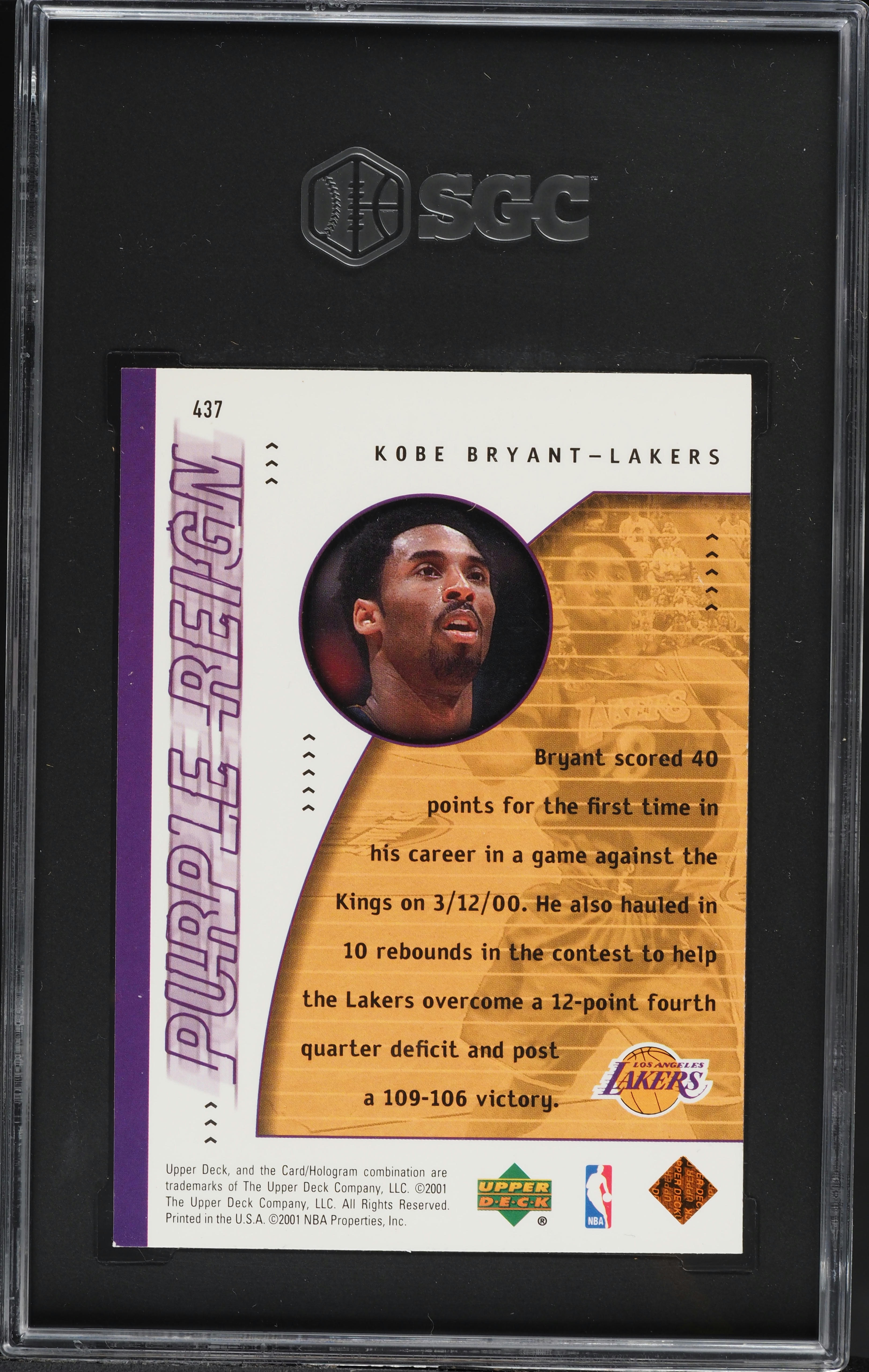 2000 Upper Deck Purple Reign Kobe Bryant #437 SGC 8.5 NM-MT+ on