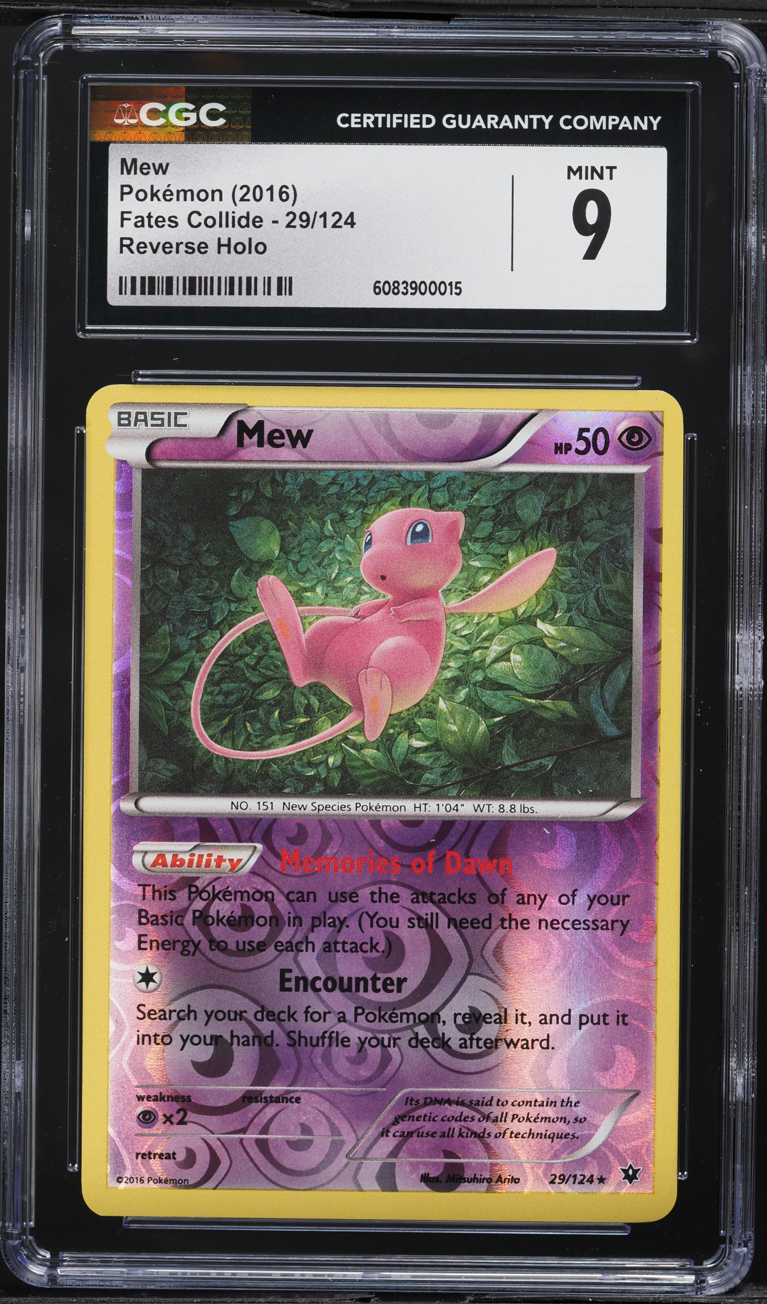 2016 Pokemon XY Fates Collide Reverse Holo Mew #29 CGC 9 MINT on