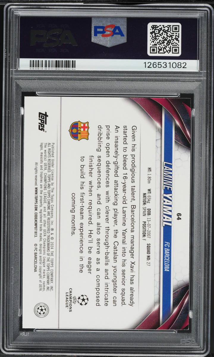 2023 Topps Chrome UEFA Club Competitions Lamine Yamal ROOKIE #64 PSA 9 MINT