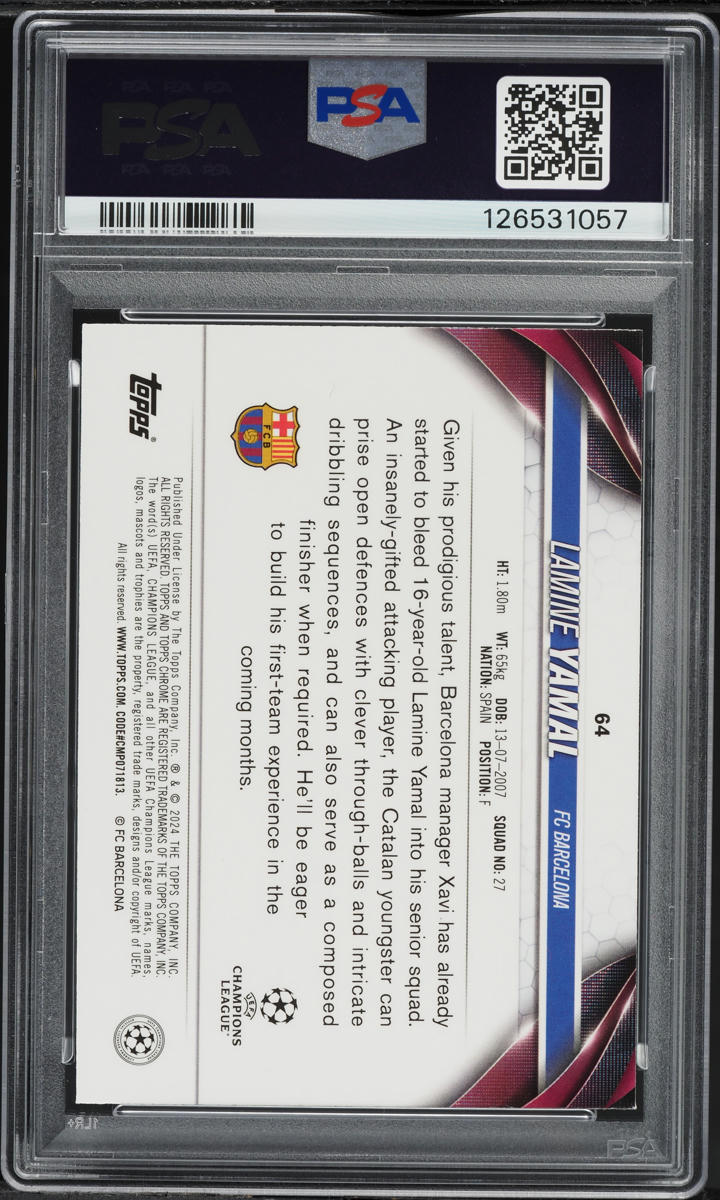 2023 Topps Chrome UEFA Club Competitions Lamine Yamal ROOKIE #64 PSA 9 MINT