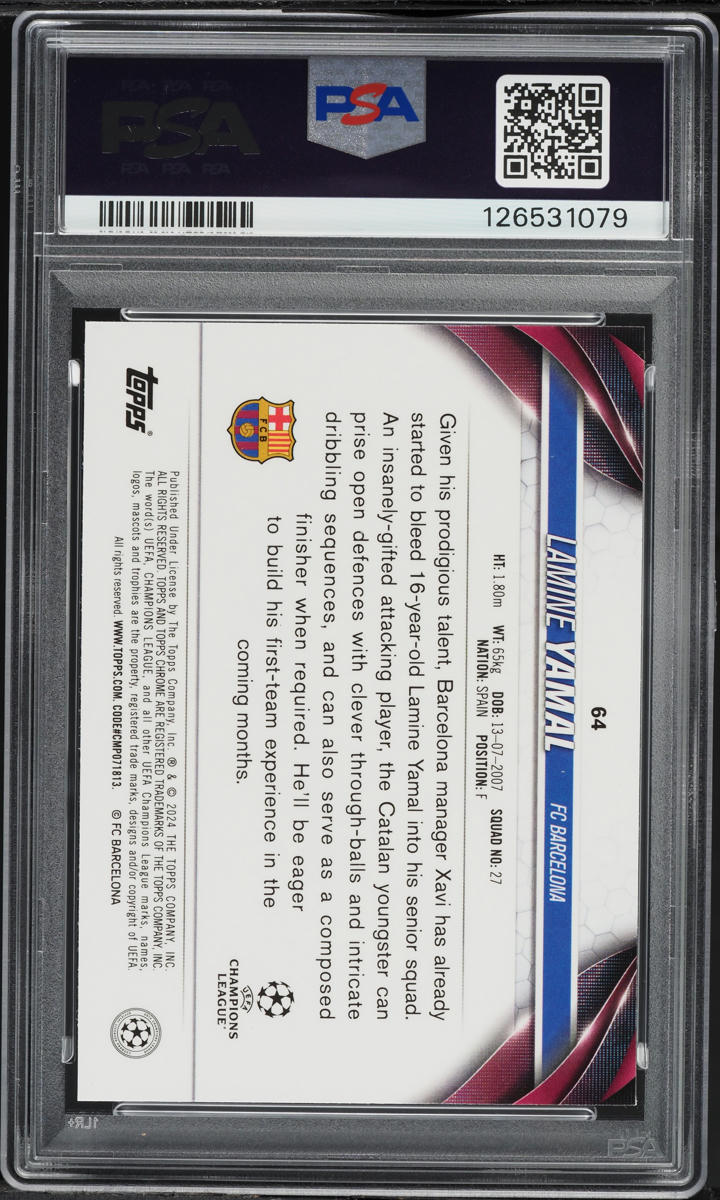 2023 Topps Chrome UEFA Club Competitions Lamine Yamal ROOKIE #64 PSA 9 MINT