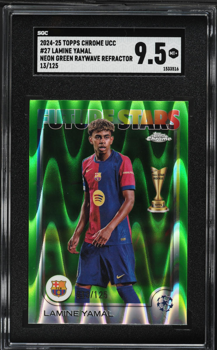 2024 Topps Chrome UEFA Neon Green Raywave Ref Lamine Yamal RC /125 #27 SGC 9.5