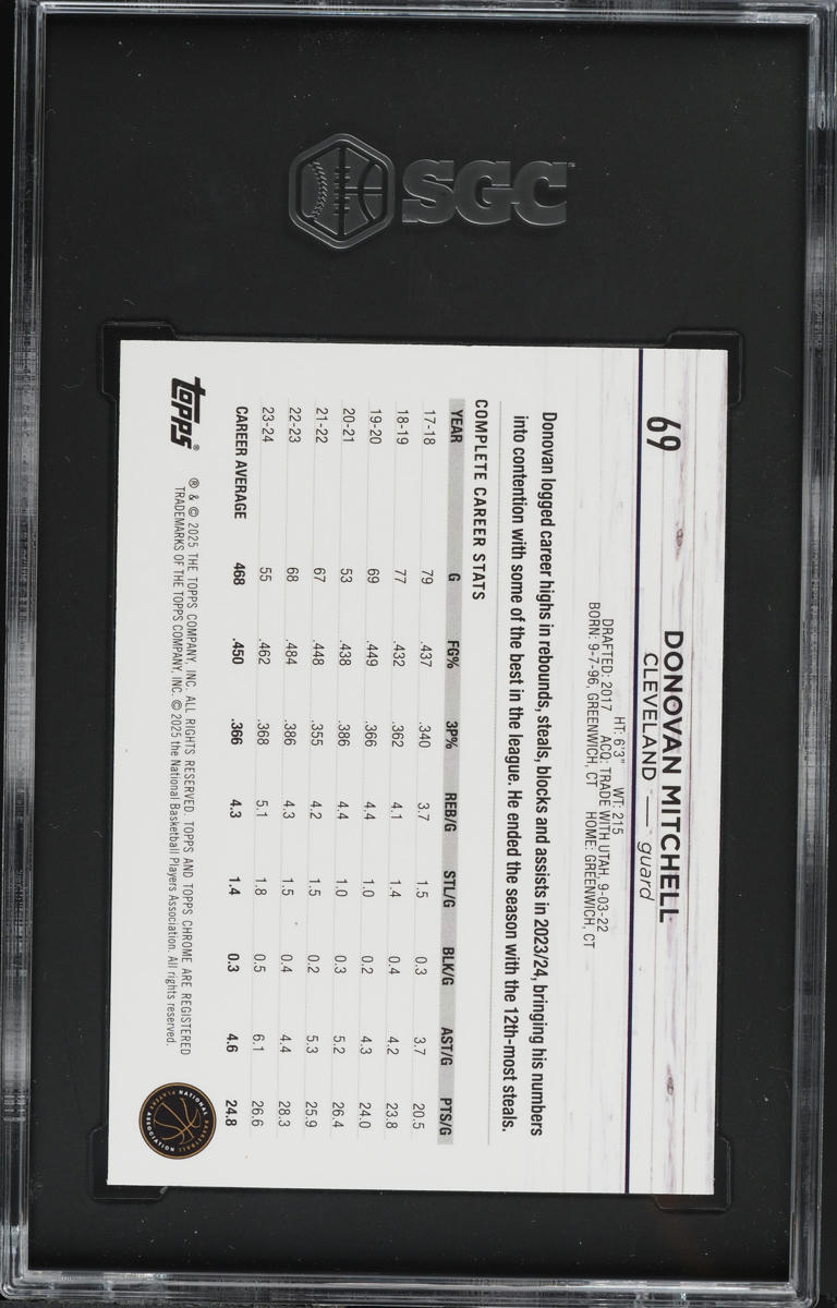 2024 Topps Chrome Green Refractor Donovan Mitchell /99 #69 SGC 9