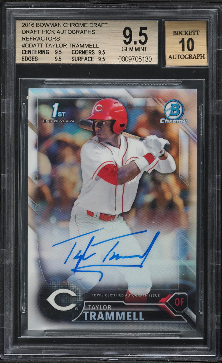 2016 Bowman Chrome Draft Pick Refractor Taylor Trammell PROSPECT AUTO /499 #CDA-TT BGS 9.5 GEM