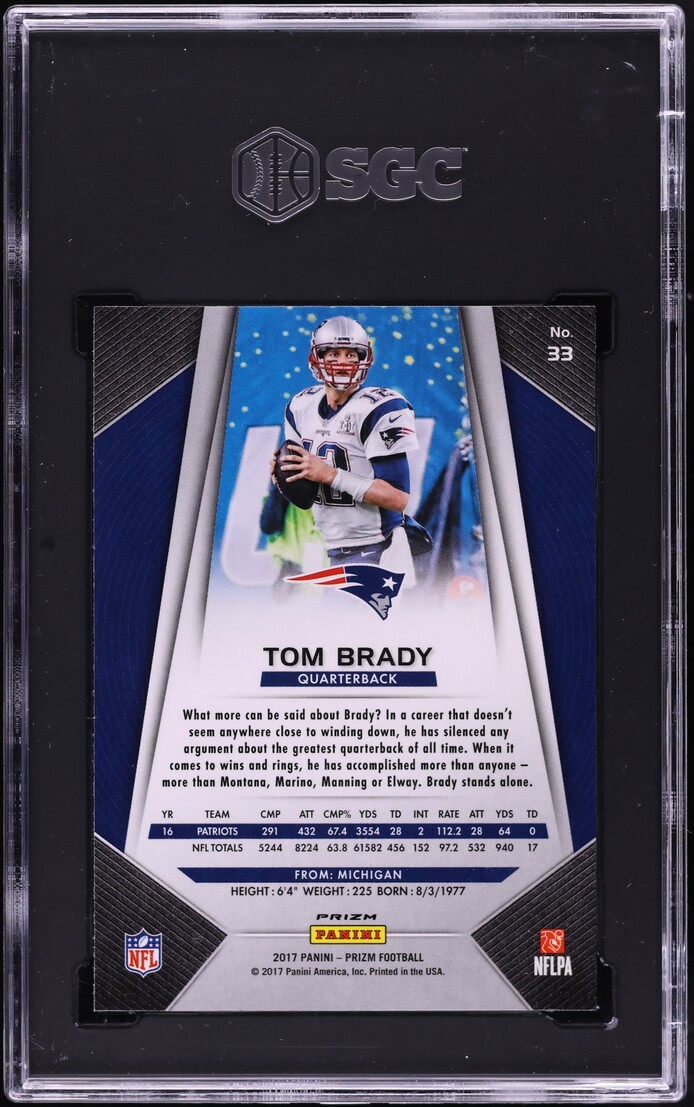 2017 Panini Prizm Red White Blue Tom Brady #33 SGC 10 GEM MINT