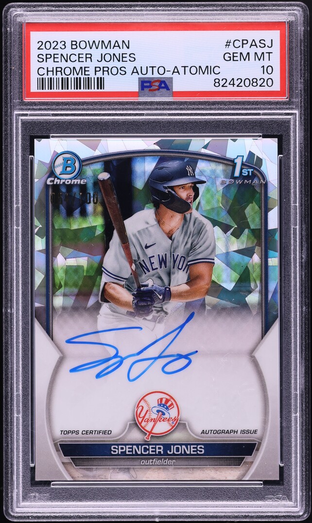 2023 Bowman Chrome Atomic Spencer Jones PROSPECT AUTO /100 PSA 10 GEM MINT