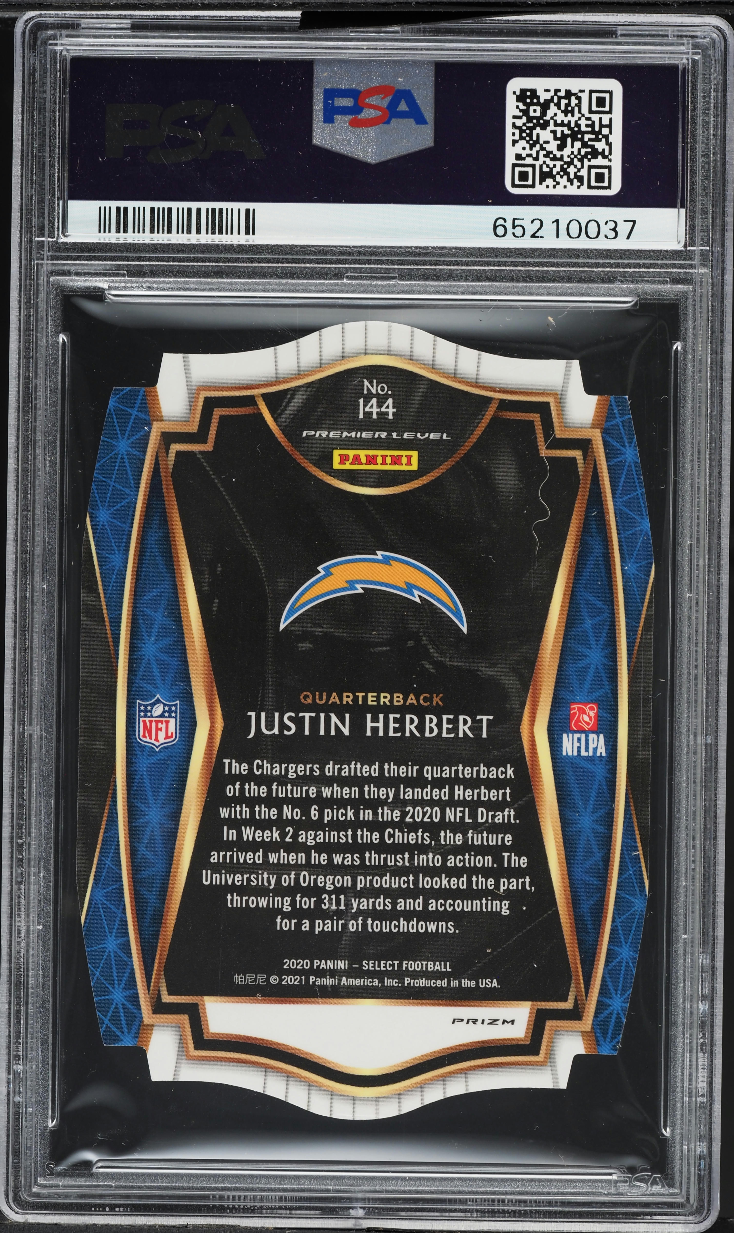 2020 Select Premier Level Purple Prizm Die-Cut Justin Herbert