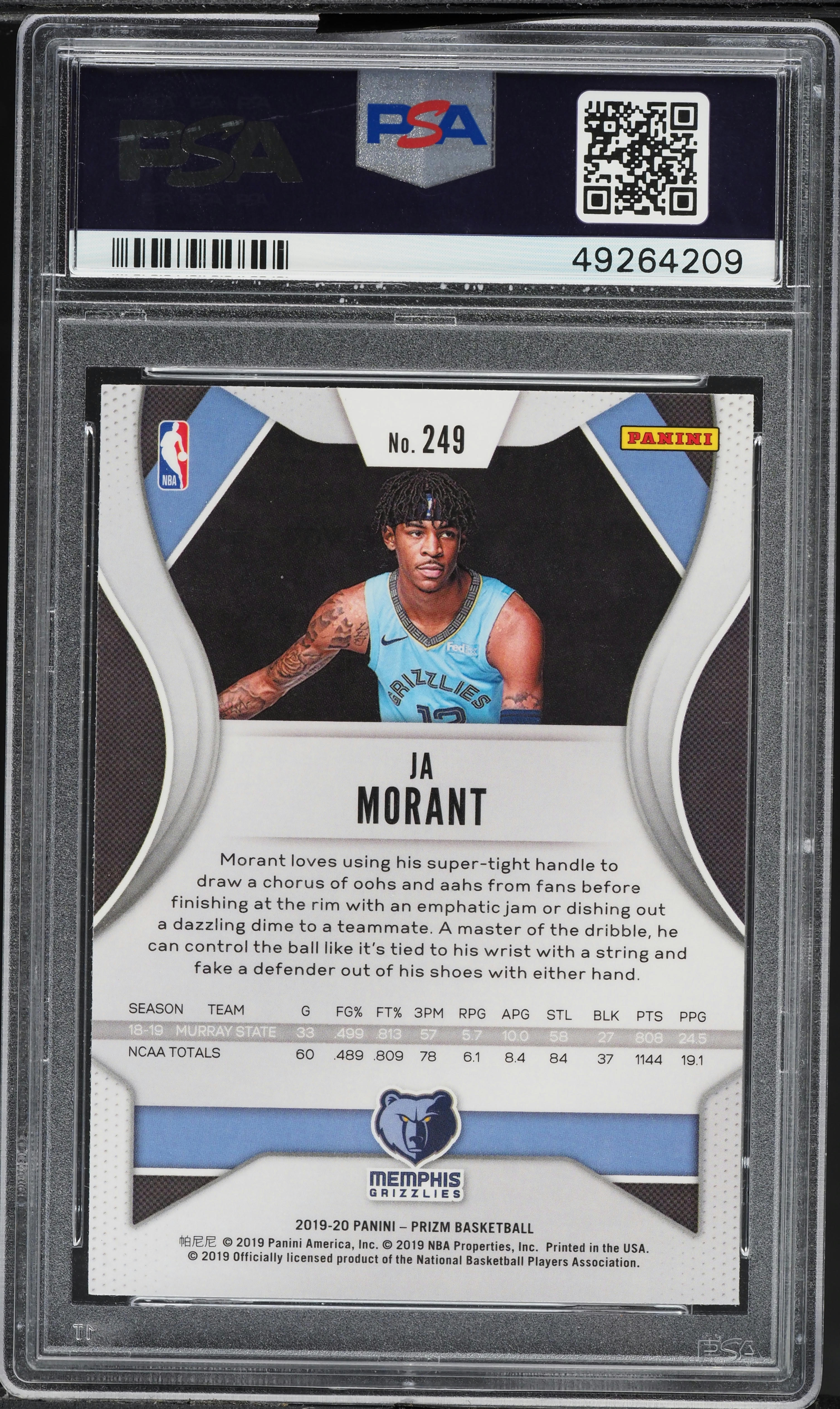 2019 Panini Prizm Ja Morant ROOKIE #249 PSA 9 MINT on Fanatics Collect