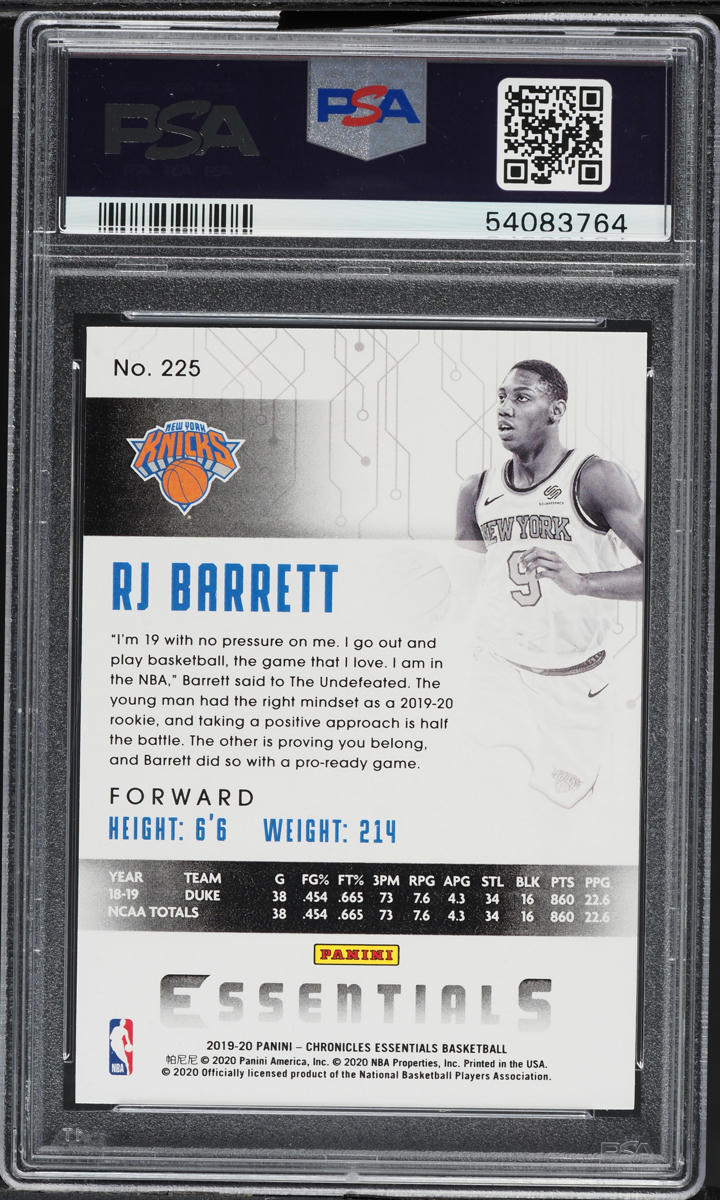 2019 Panini Chronicles Bronze RJ Barrett ROOKIE #225 PSA 10 GEM MINT
