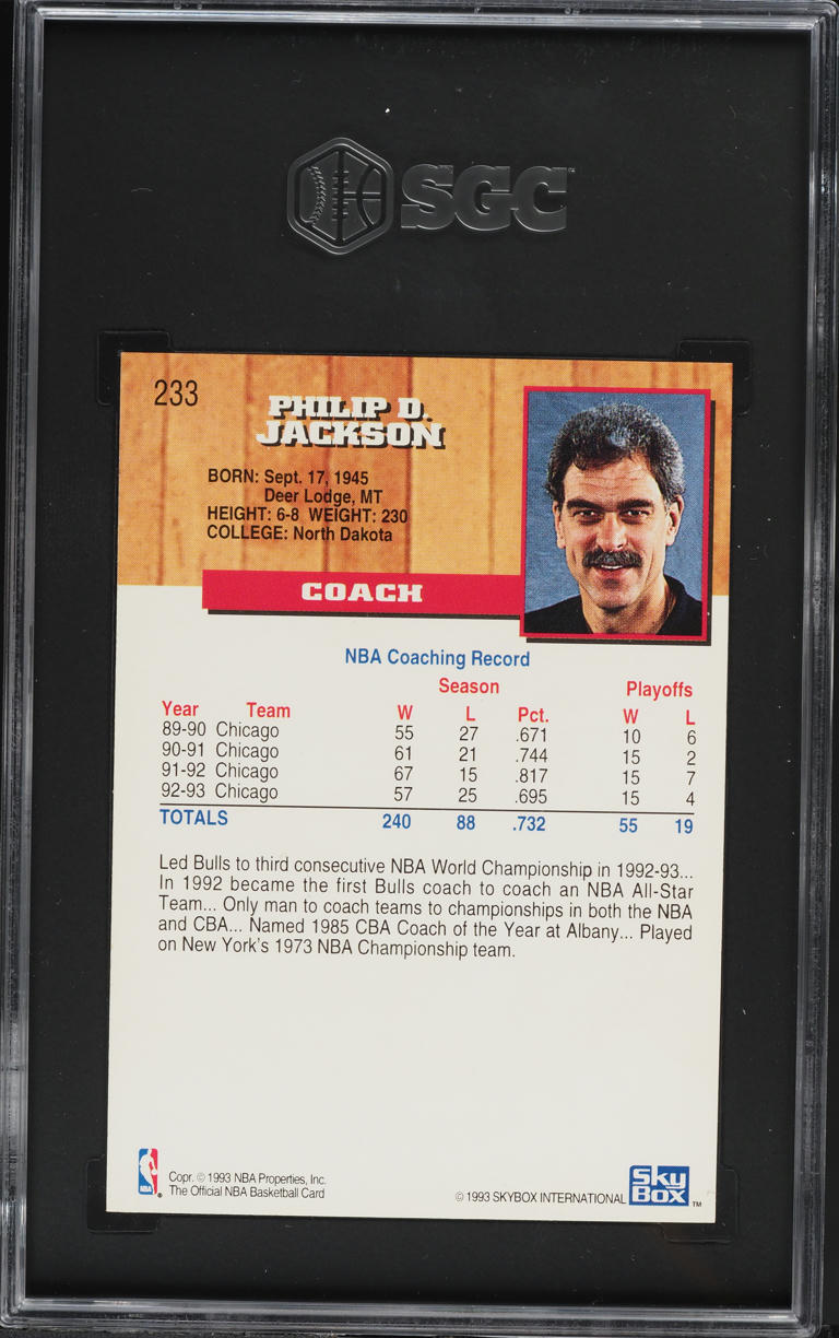 1993 Hoops Phil Jackson #233 SGC 9 MINT