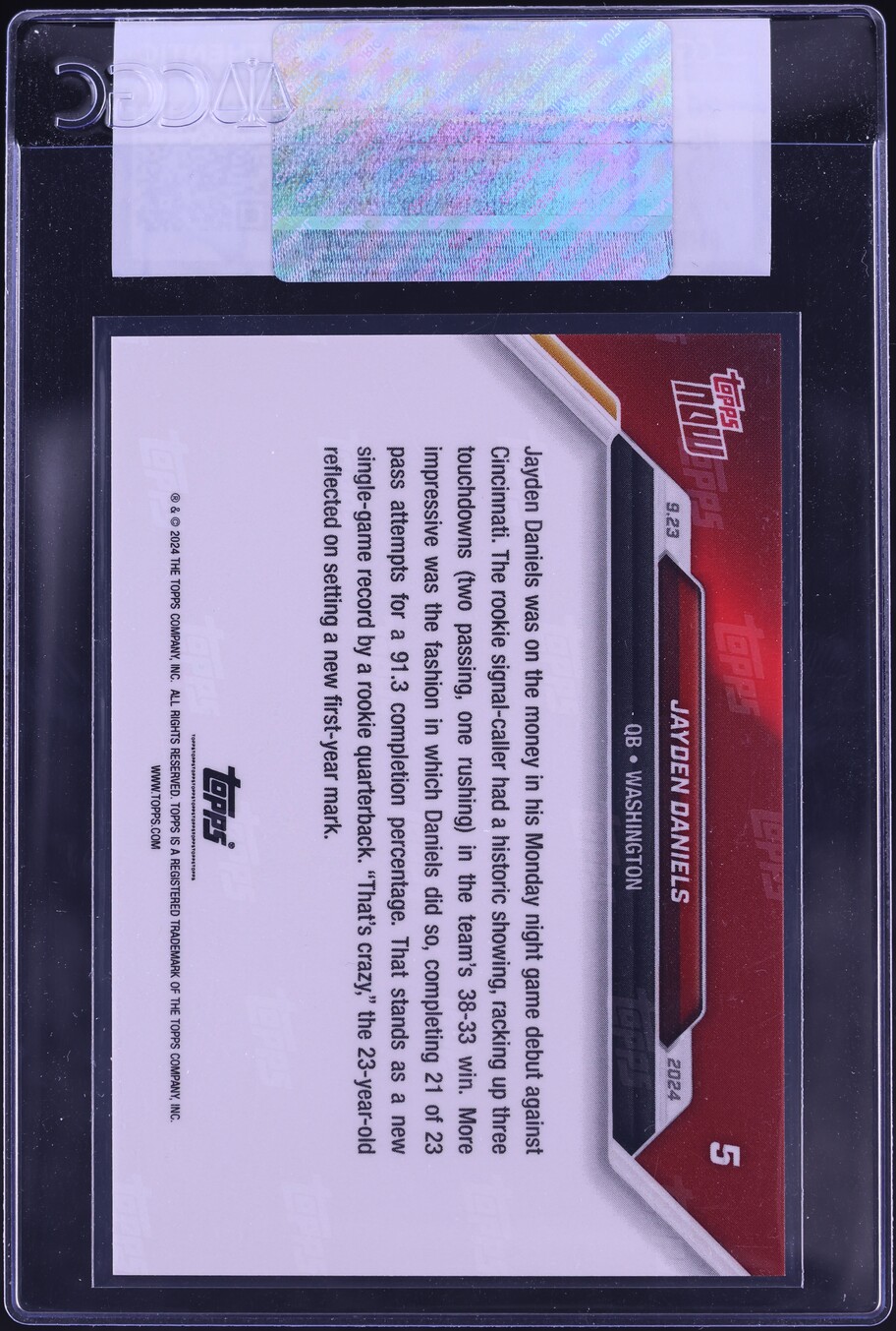 2024 Topps Now Jayden Daniels ROOKIE #5 CGC AUTH