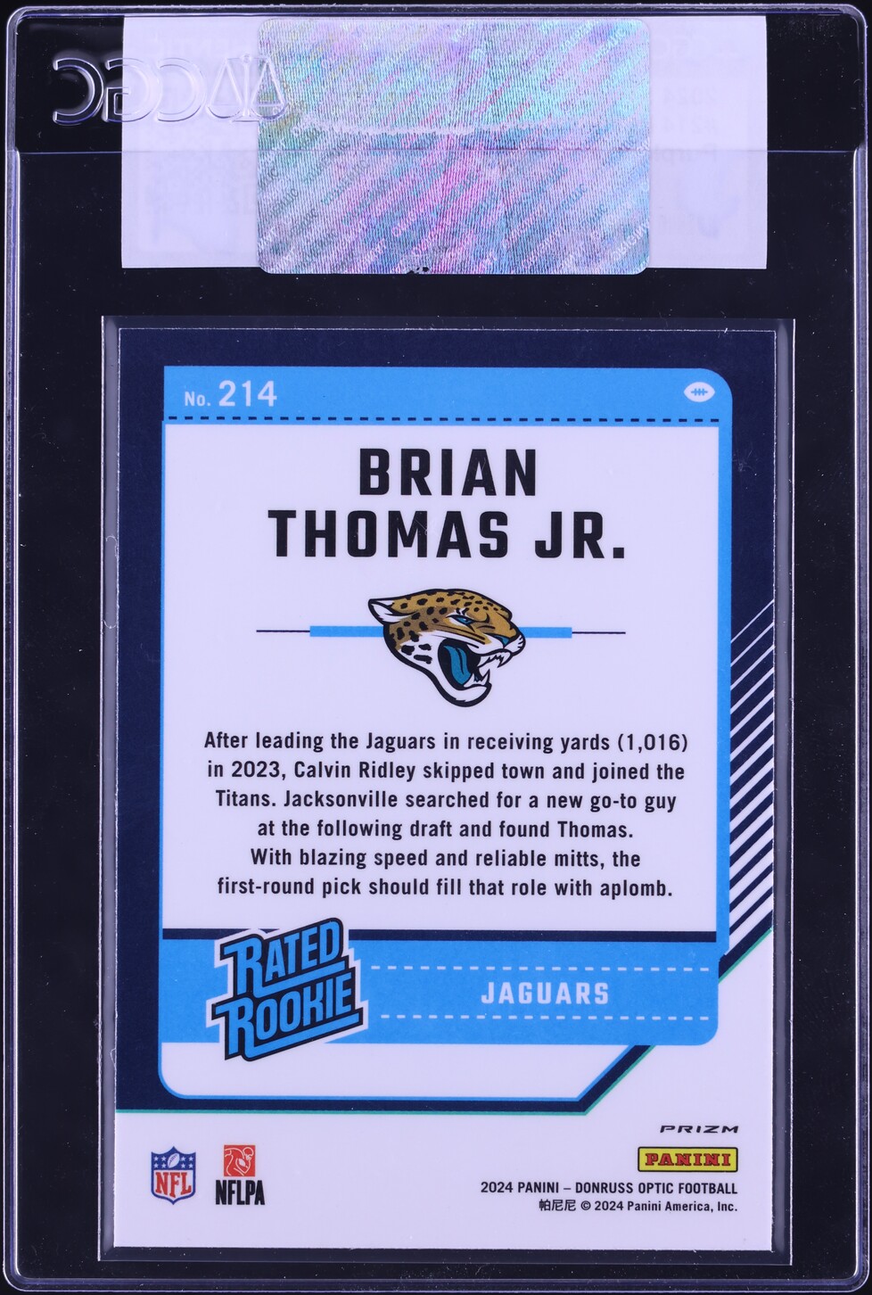 2024 Donruss Optic Purple Shock Brian Thomas Jr. ROOKIE #214 CGC