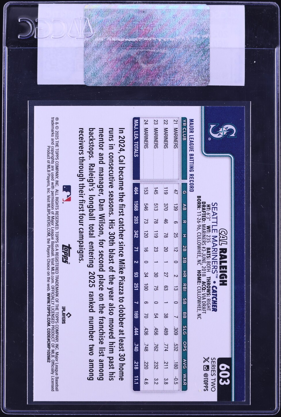 2025 Topps Cal Raleigh #603 CGC AUTH