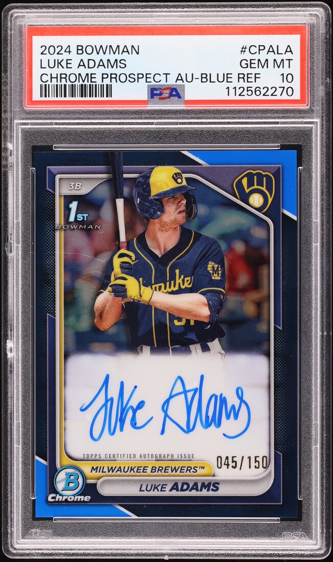 2024 Bowman Chrome Blue Refractor Luke Adams AUTO /150 #CPALA PSA 10 GEM MINT