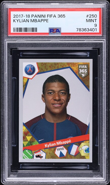 2017 Panini FIFA 365 Kylian Mbappe ROOKIE #250 PSA 9 MINT on