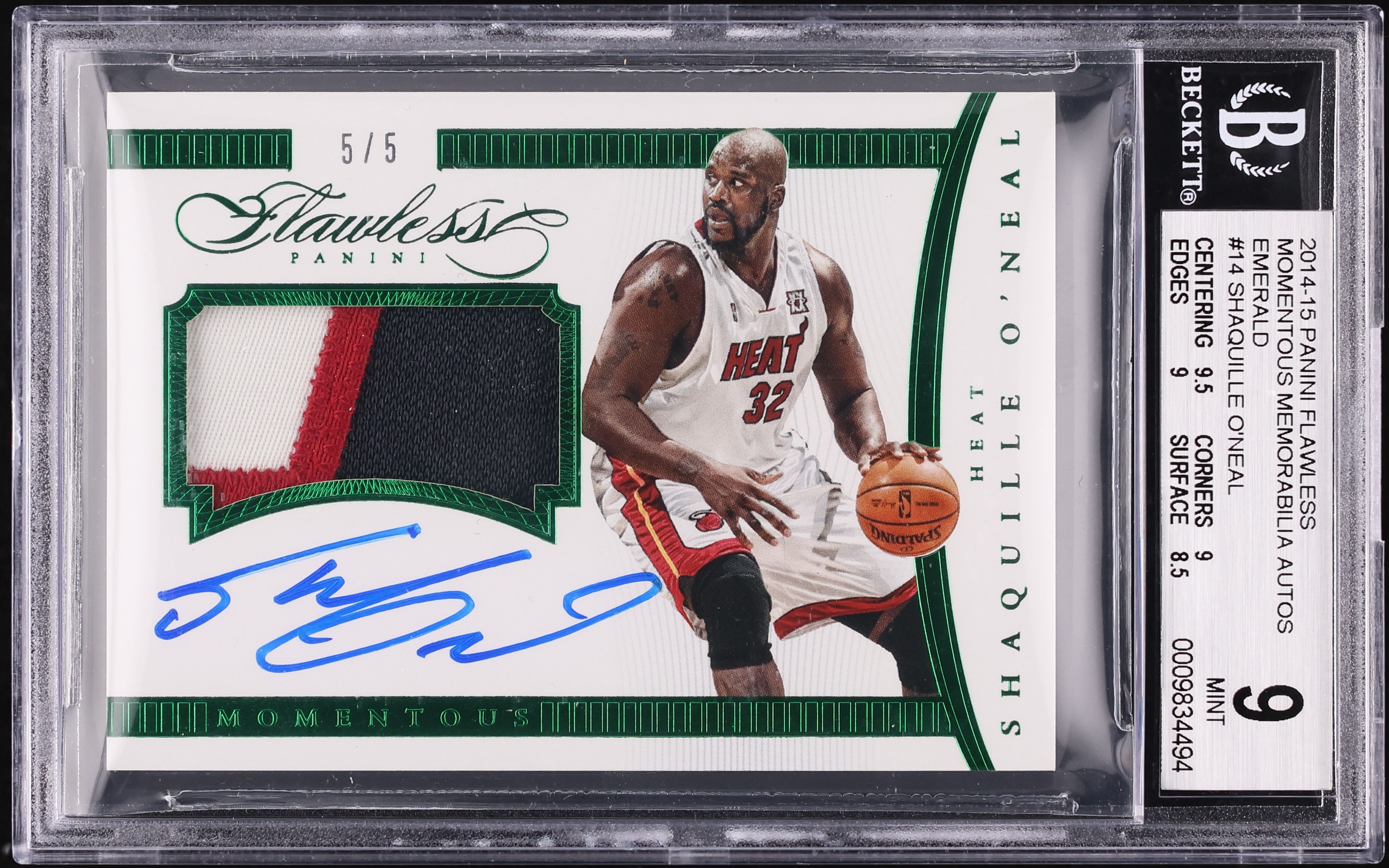 2014 Panini Flawless Momentous Emerald Shaquille O'Neal PATCH AUTO
