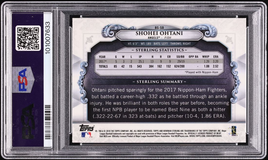 2018 Bowman Chrome Sterling Continuity Shohei Ohtani ROOKIE PSA 10 GEM MINT