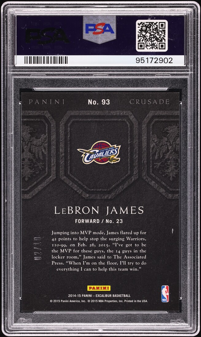2014 Panini Excalibur Crusade Gold LeBron James /10 #93 PSA 9 MINT