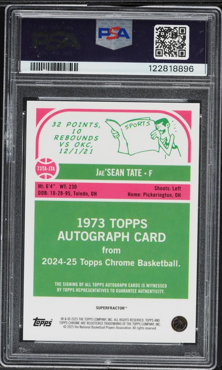 2024 Topps Chrome ´73 Superfractor Jae'Sean Tate AUTO 1/1 #73TAJTA PSA 9 MINT