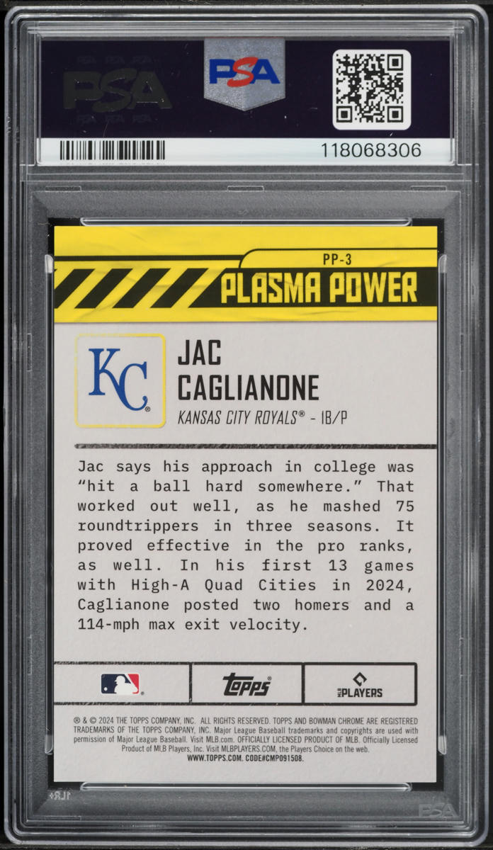 2024 Bowman Chrome Draft Plasma Power Gold Jac Caglianone PROSPECT