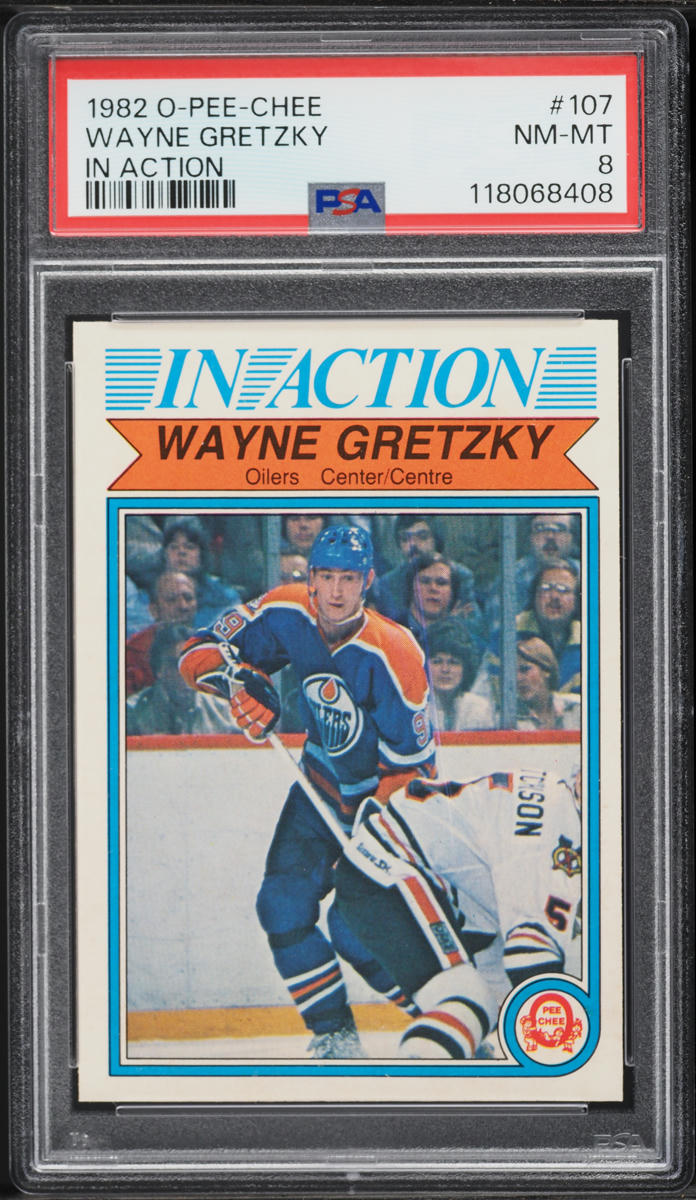 1982 O-Pee-Chee Hockey Wayne Gretzky IN ACTION #107 PSA 8 NM-MT