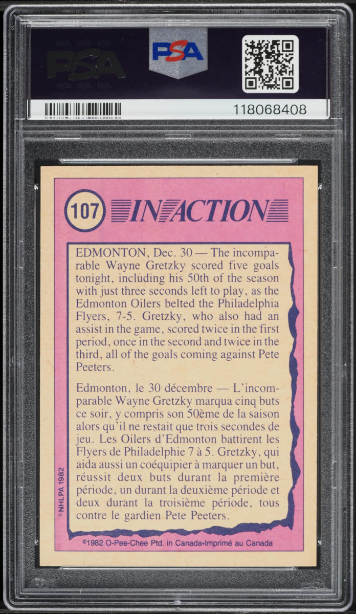 1982 O-Pee-Chee Hockey Wayne Gretzky IN ACTION #107 PSA 8 NM-MT
