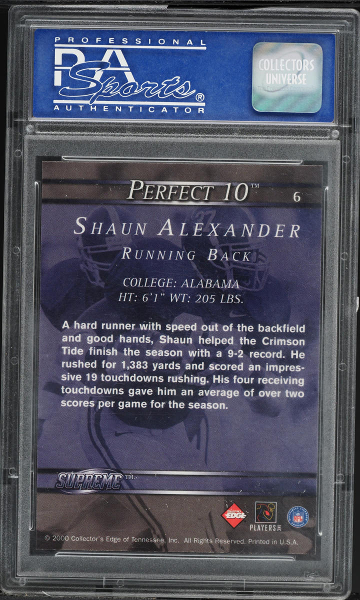 2000 Collector's Edge Supreme Shaun Alexander PERFECT 10 1/100 #6 PSA 10 GEM