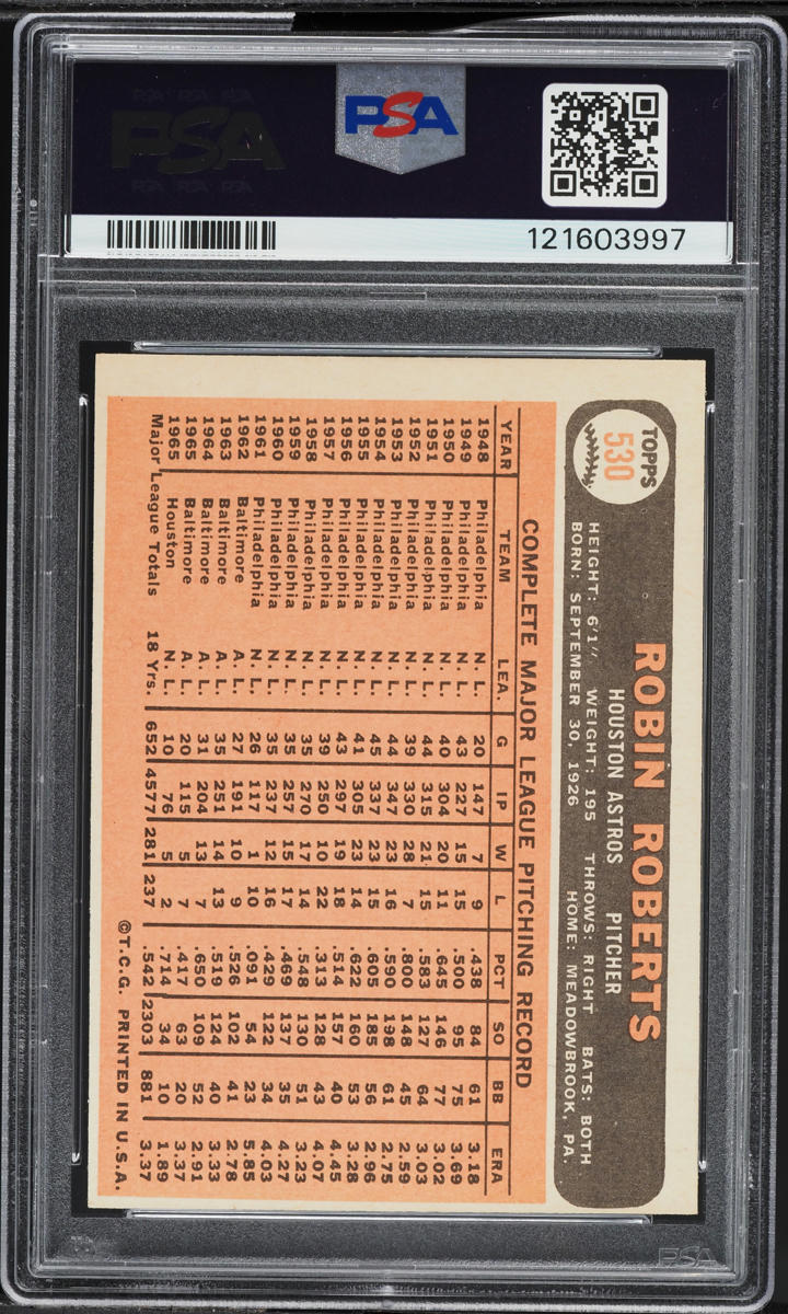 1966 Topps Robin Roberts #530 PSA 8(oc) NM-MT