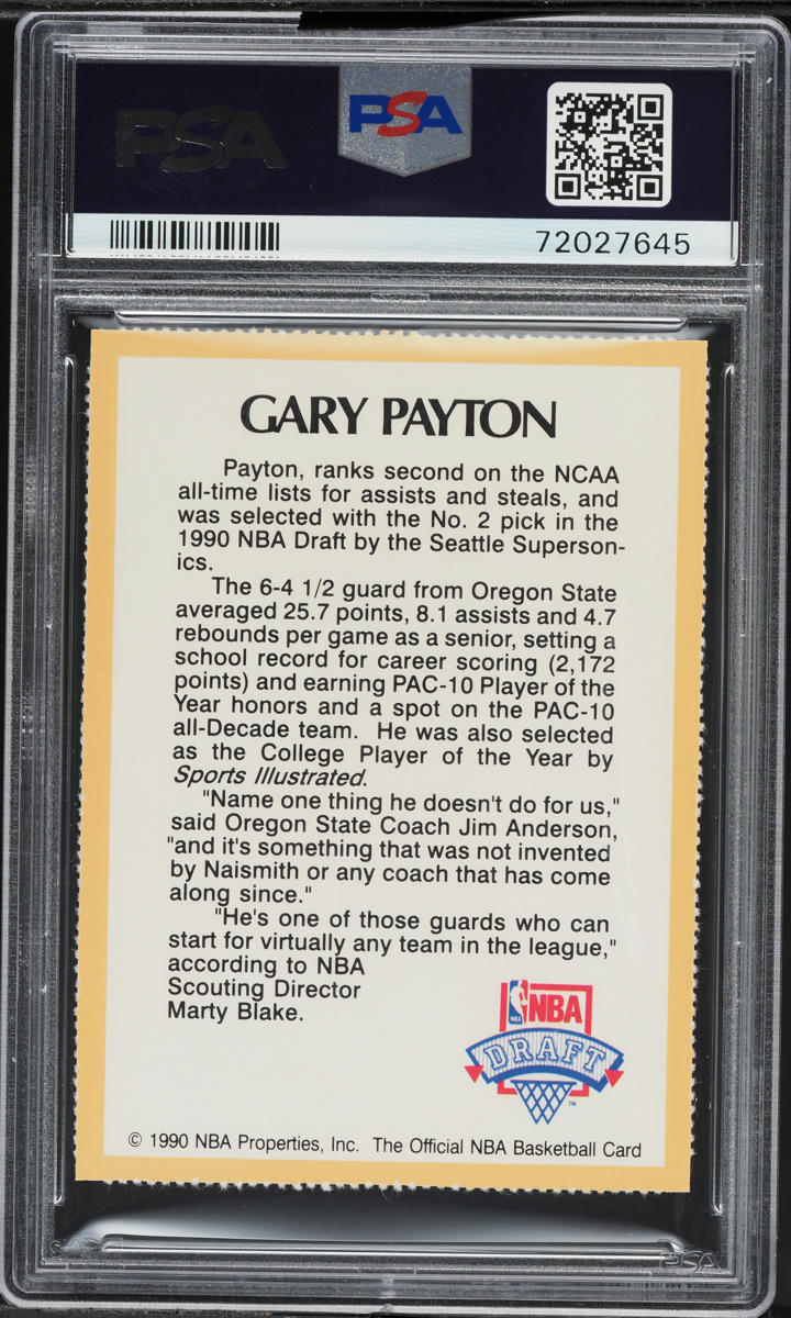 1990 Hoops Team Night Sheets Perforated Gary Payton ROOKIE PSA 10 GEM MINT