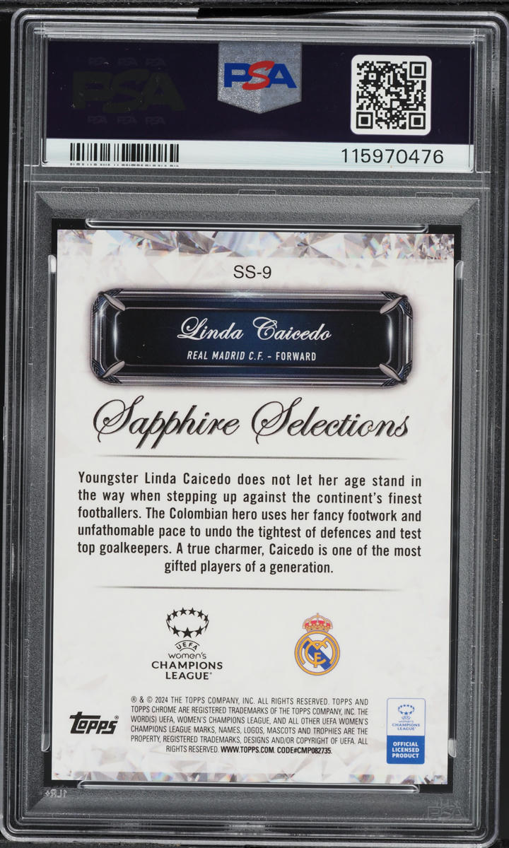 2023 Topps Chrome Sapphire UEFA Selections Red Linda Caicedo ROOKIE /5 PSA 10