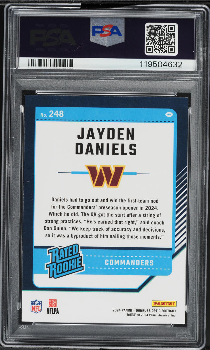 2024 Donruss Optic Jayden Daniels ROOKIE #248 PSA 10 GEM MINT