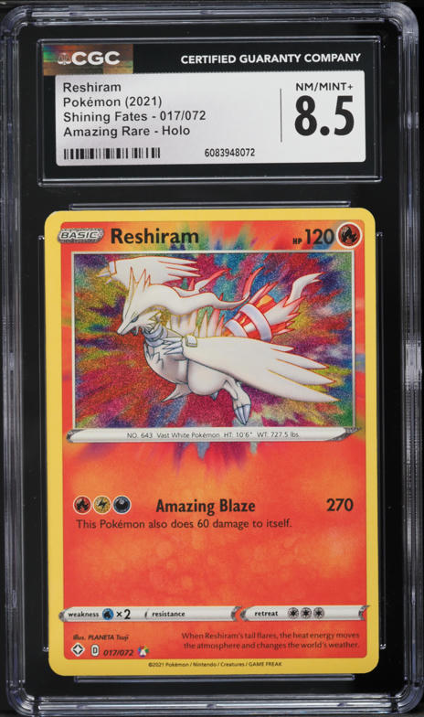 2021 Pokemon Sword & Shield Shining Fates Amazing Rare Reshiram #17 CGC 8.5 NM-MT+