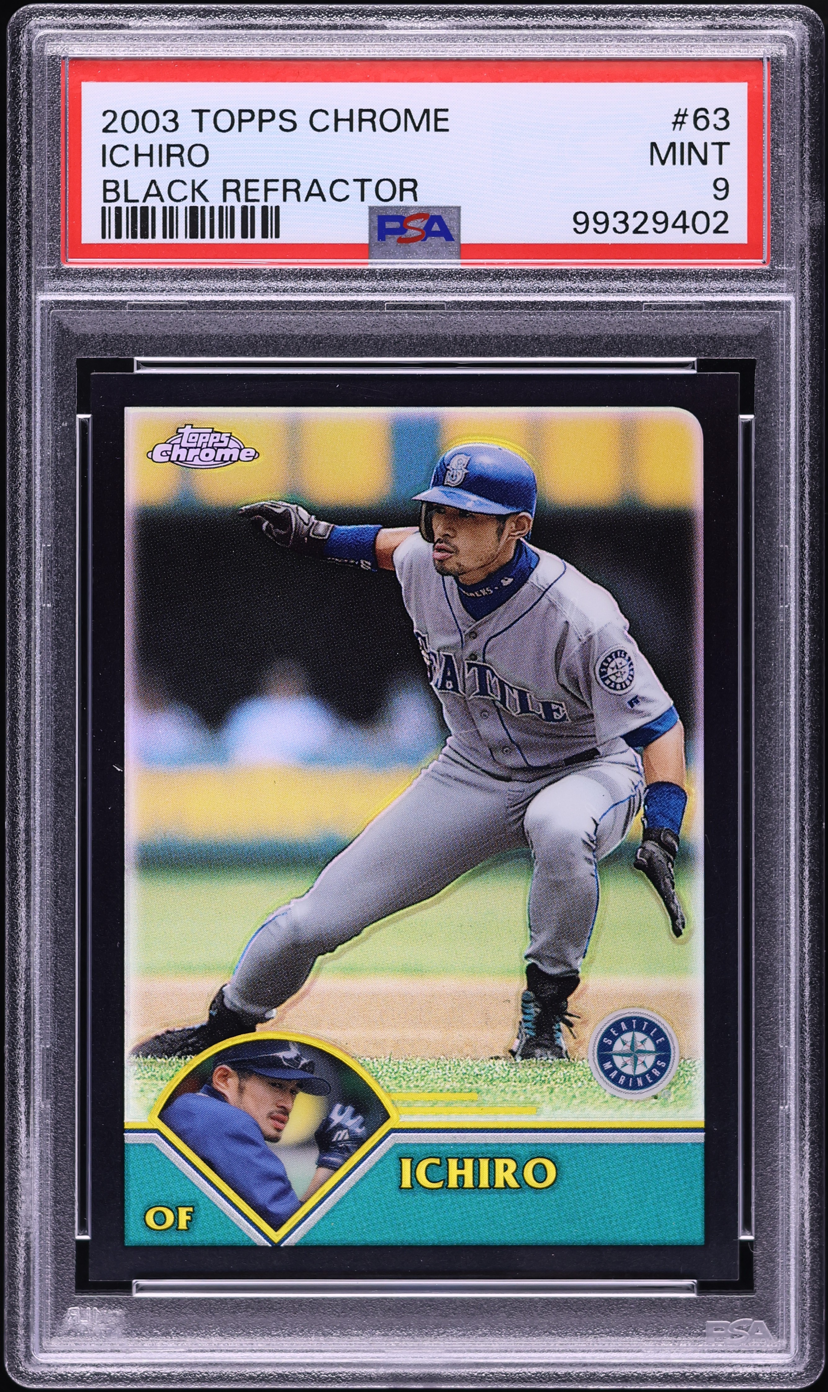 2003 Topps Chrome Black Refractor Ichiro /199 #63 PSA 9 MINT on