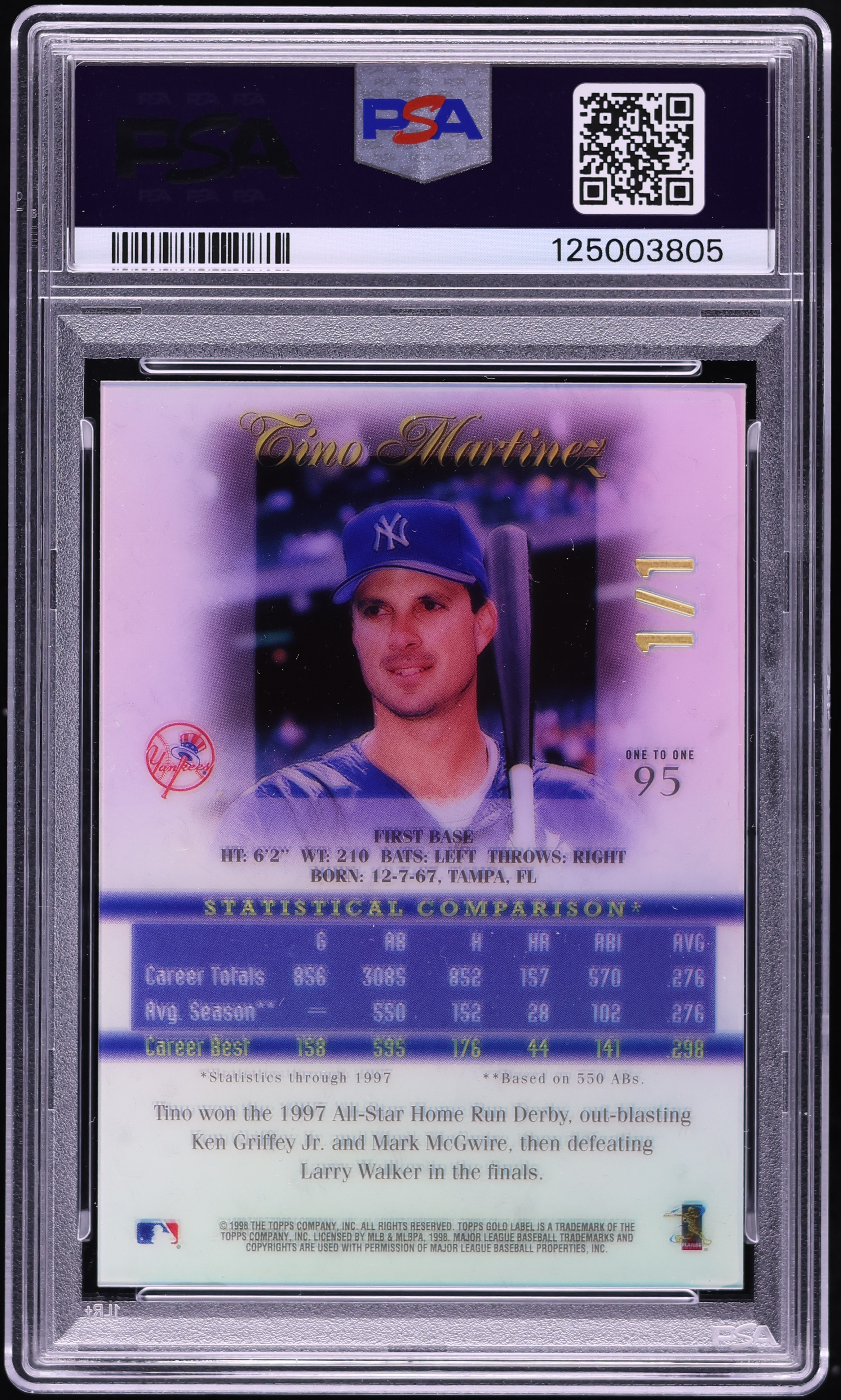 1998 Topps Gold Label Class 1 Tino Martinez 1/1 #95 PSA 8 NM-MT on