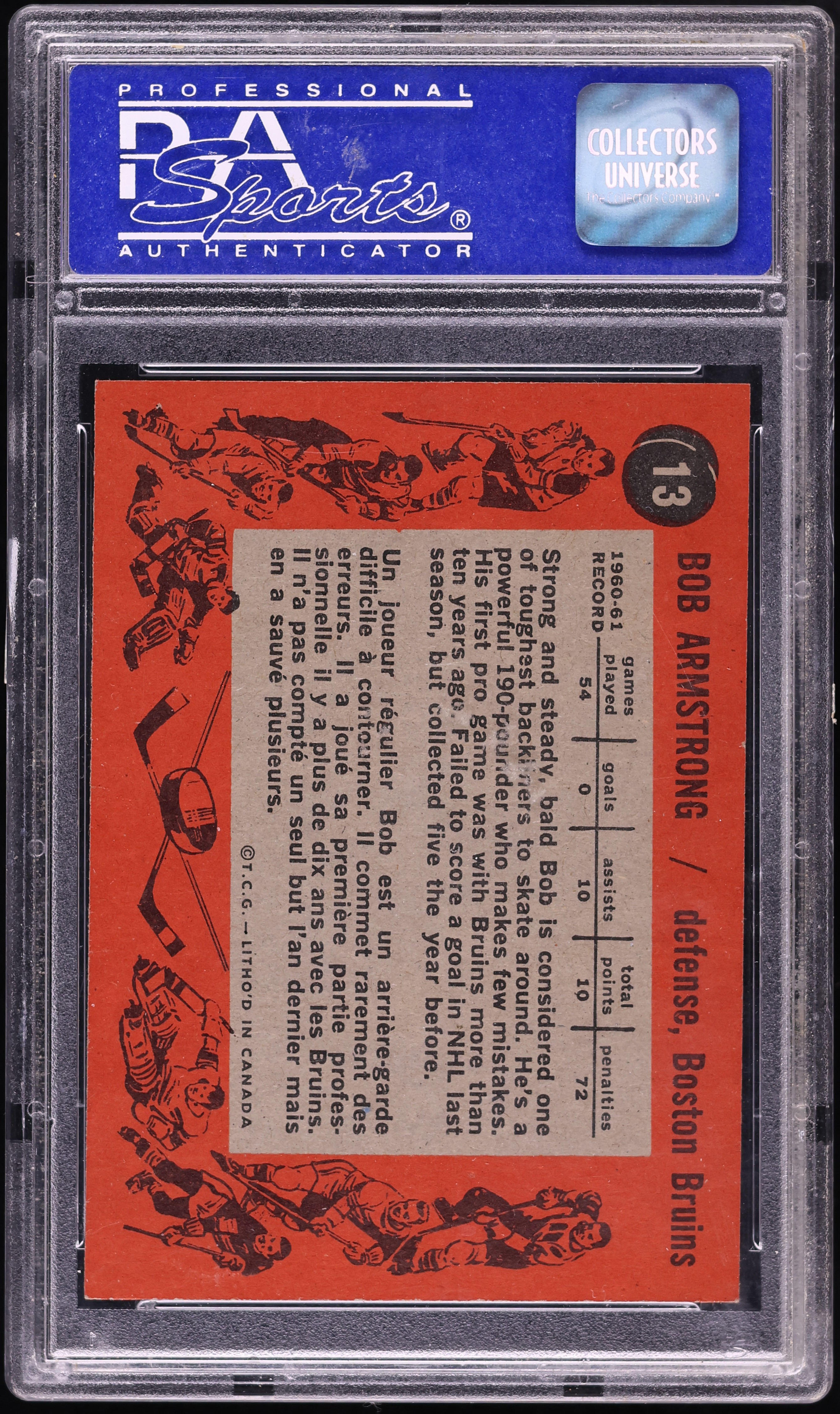 1961 Topps Hockey Bob Armstrong #13 PSA 8 NM-MT on Fanatics Collect
