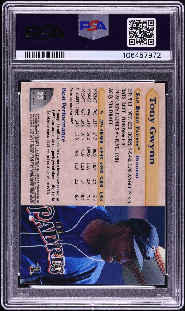 1998 Bowman's Best Atomic Refractor Tony Gwynn /100 #23 PSA 10 GEM MINT
